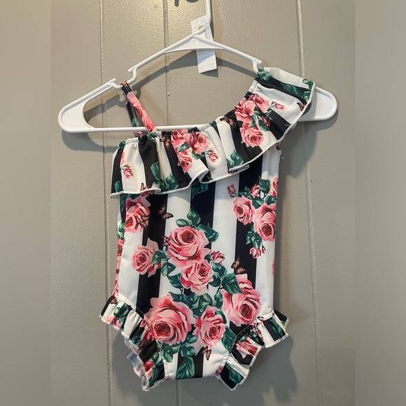 Striped and floral girls swimsuit - Picture 2 of 2